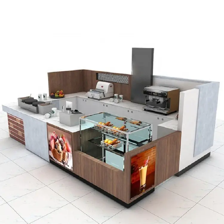 Newest Design Shopping Mall Indoor Coffee Kiosk cafe counter Fast Food Service Kiosk