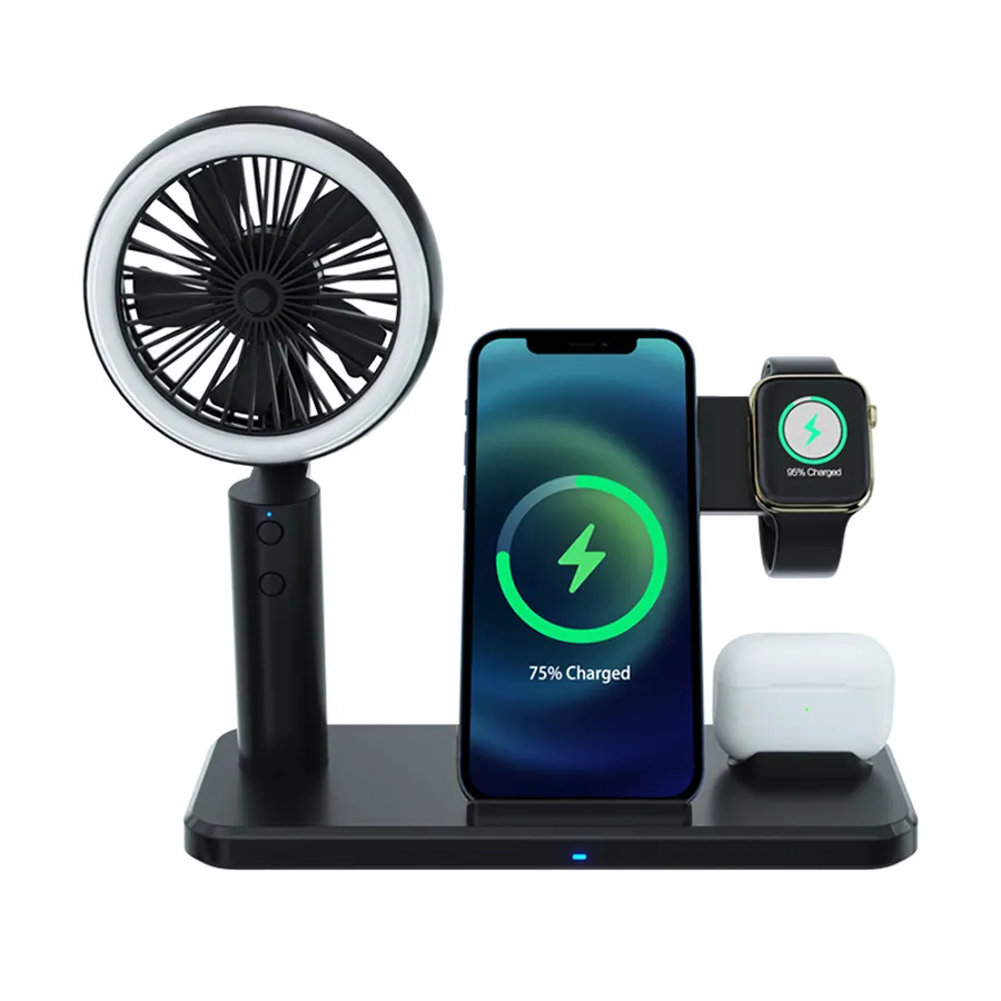 New 5 in 1 Foldable 15W Multifunction Fast Charger Wireless Charger With Fan and Led Night Lamp