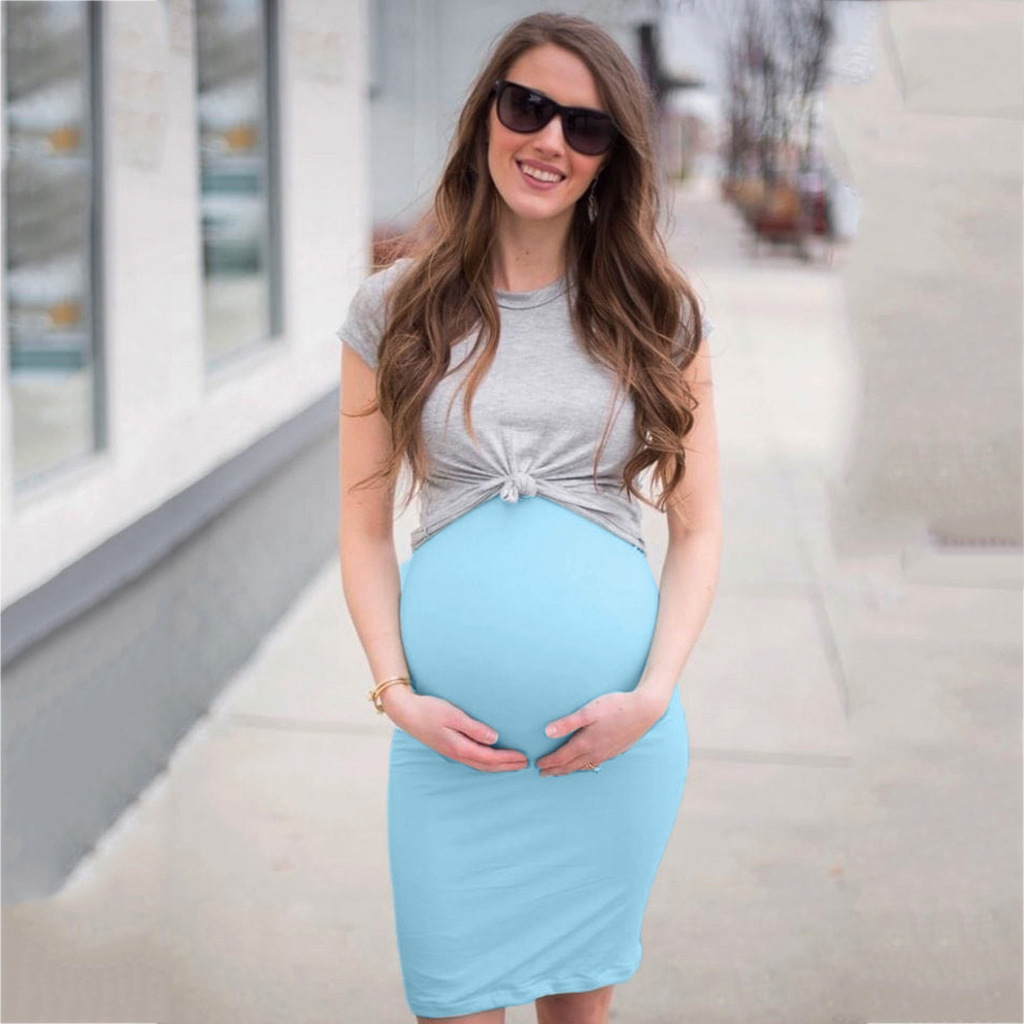 China and the United States new fashion solid color round neck T-shirt condole belt pregnant women skirt