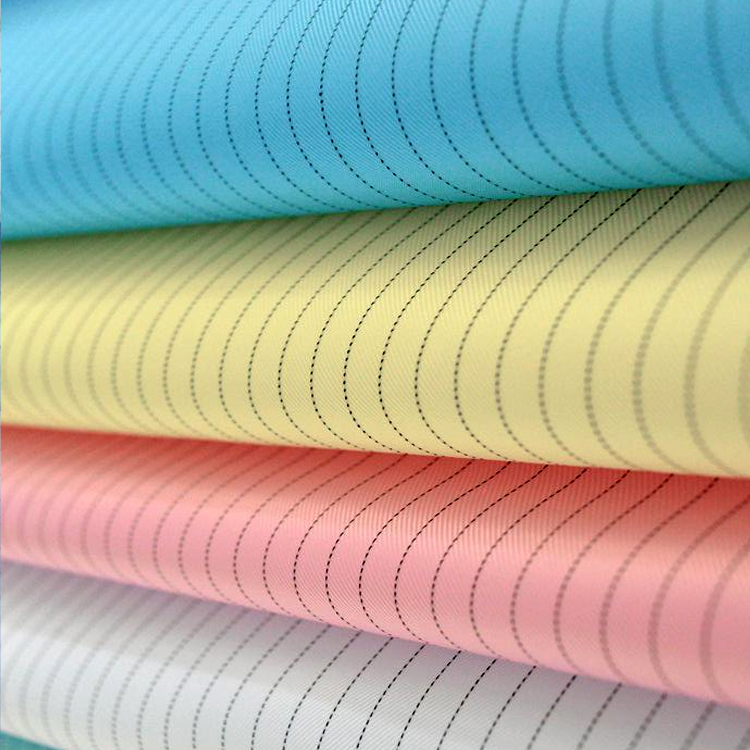 Cleanroom Workshop Uniform 98% Polyester 2% Carbon Fiber Anti-static ESD Safety Stripe Grid Fabric For Clothing