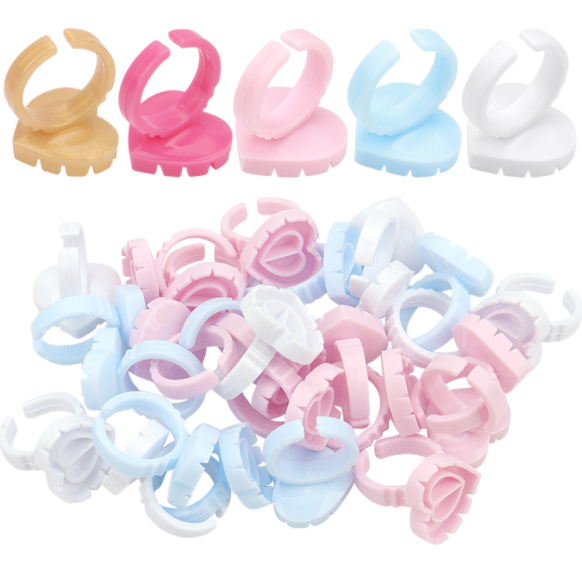 New arrival heart shape plastic eyelash glue ring pink lash extension blossom cup holder disposable for easy fan eyelashes