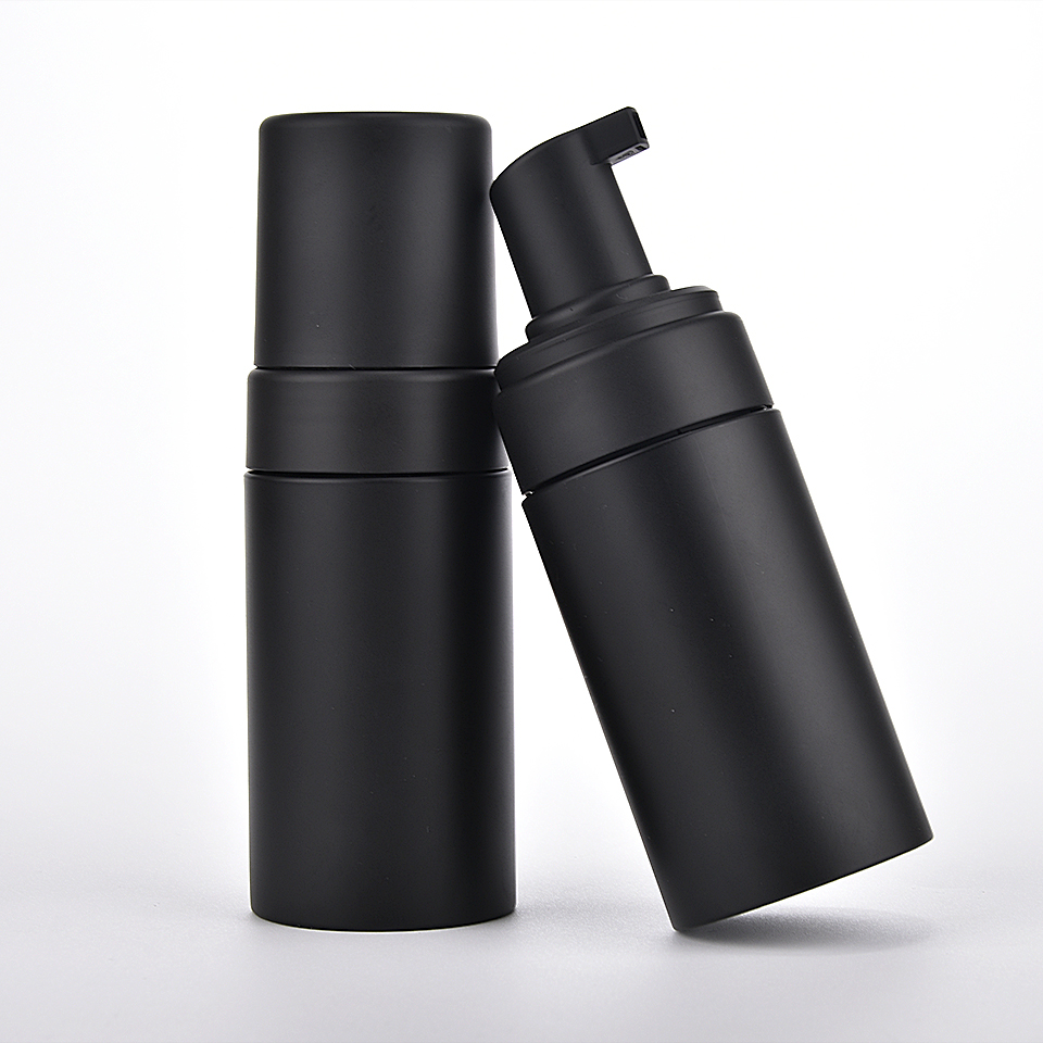 Matte Surface Foam Dispenser Bottle 150ml 200ml PET Face Cleanser Liquid Foaming Mousse Pump Bottle Black 100ml cleanser bottle