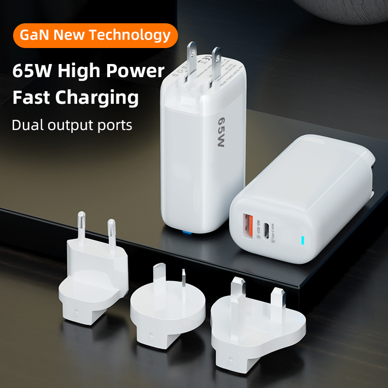 PD 65W hot sell USB C +USB A dual port USB adapter fast charge wall charger for all phones & laptop pd travel charger adapter