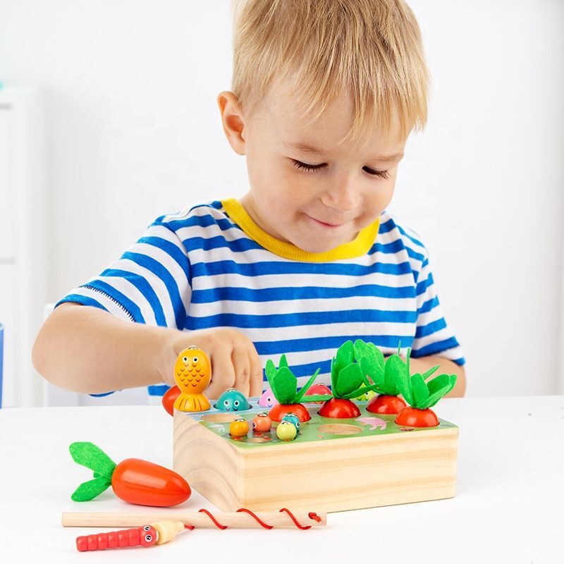 Лидер продаж на Amazon, игра для раннего развития детей, рыбалка, деревянные детские игрушки, вытягивающая морковь и захватывающая насекомых, подарок