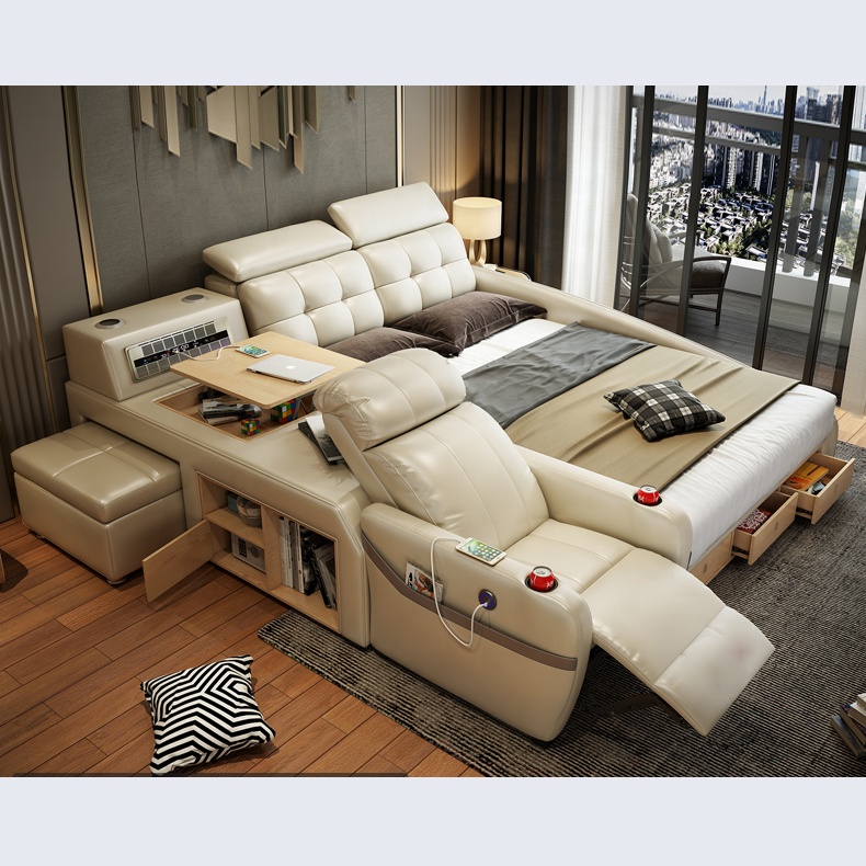 Умная кожаная кровать MEIJIA в европейском стиле 6 от Nordic queen size California king technology bed