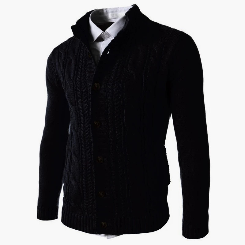 Plus Size M-4XL Solid Color Cardigan Sweater Men Autumn Winter Knitted Jackets Coat Stand Collar Warm Thick pull