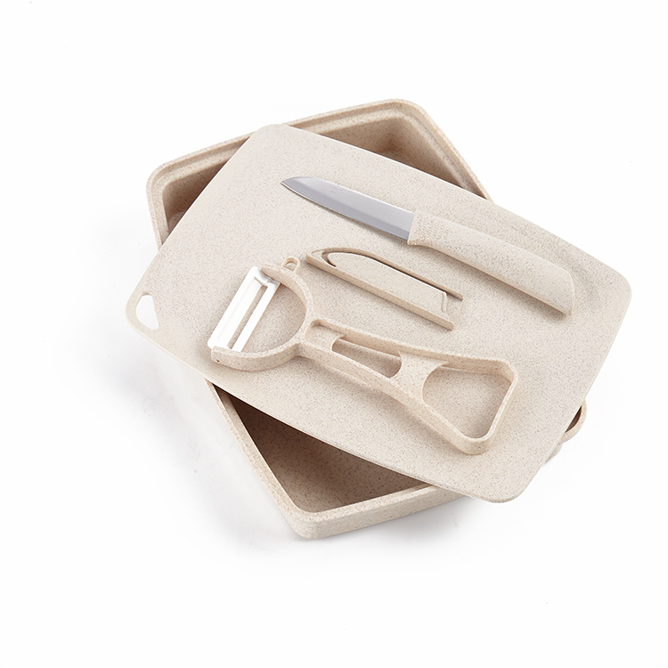 4 Pcs Home Picnic Mini Ceramic Peeler and Fruit Knife Set with Small Cutting Board and Tray