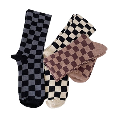 2021 autumn and winter new cotton Japanese mid-tube socks checkerboard lattice classic hand-sewn socks