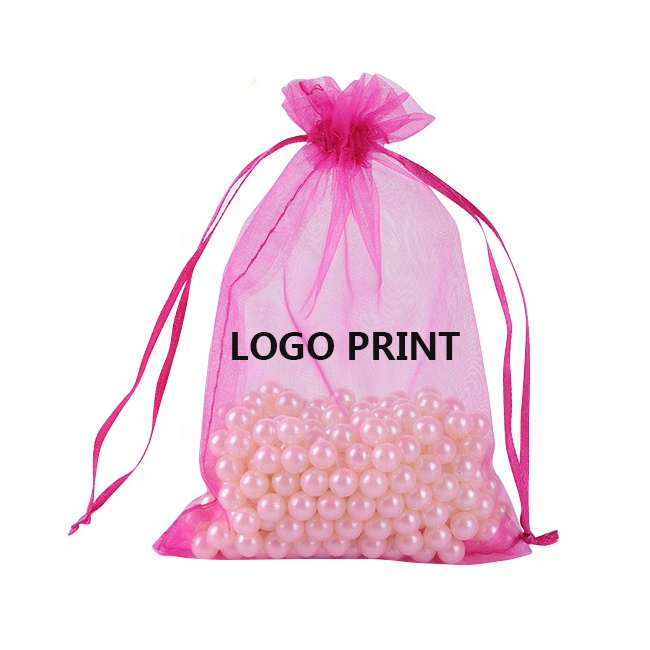 personalized cosmetic lipstick jewelry gift packaging organza drawstring pouch pink black blue custom print organza bags logo