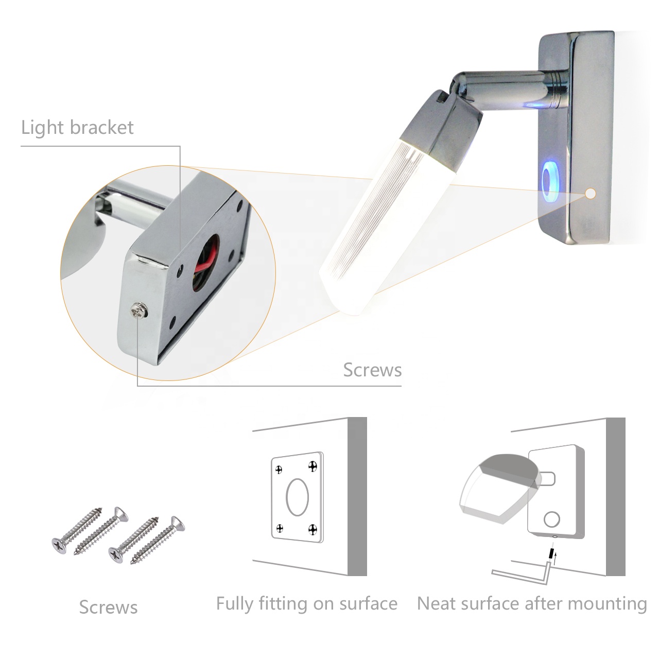Genuine Vehicle RV Car Motorhome 12V 24V Adjustable Rotating Modern Wall Decorative LED Reading Light
