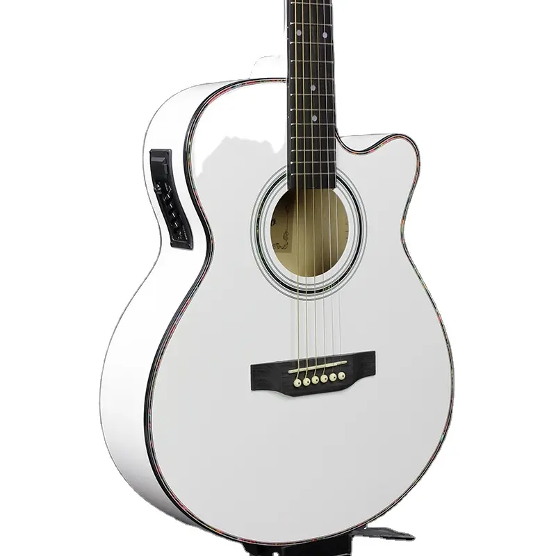 cheap china electric guitar 40 inch white acoustic guitar with 4 band EQ pickup