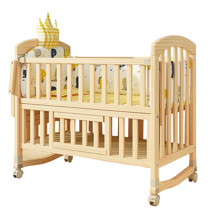 Crib and queen bed Splice bed Solid wood unpainted baby guardrail bed for newborns