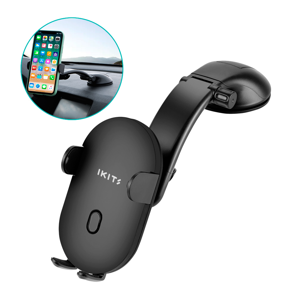 Car Phone Holder 360 Rotation Mount Dashboard Adjust Windshield Stand with Strong Suction Cup and Extended Arms