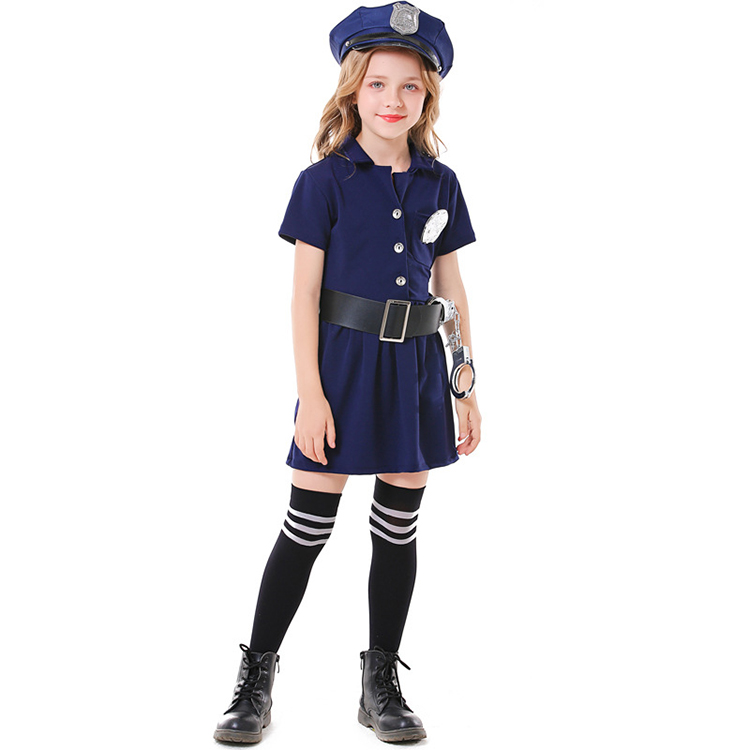 New Trend Scary Halloween Blue Police Cop Skirts Parent-child Outfit Kids Clothes