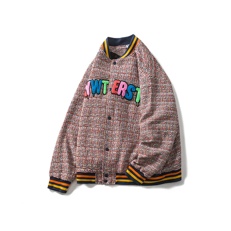 2021 autumn new men's Plaid letter printed Japan style unisexv Vintage baseball jersey for men