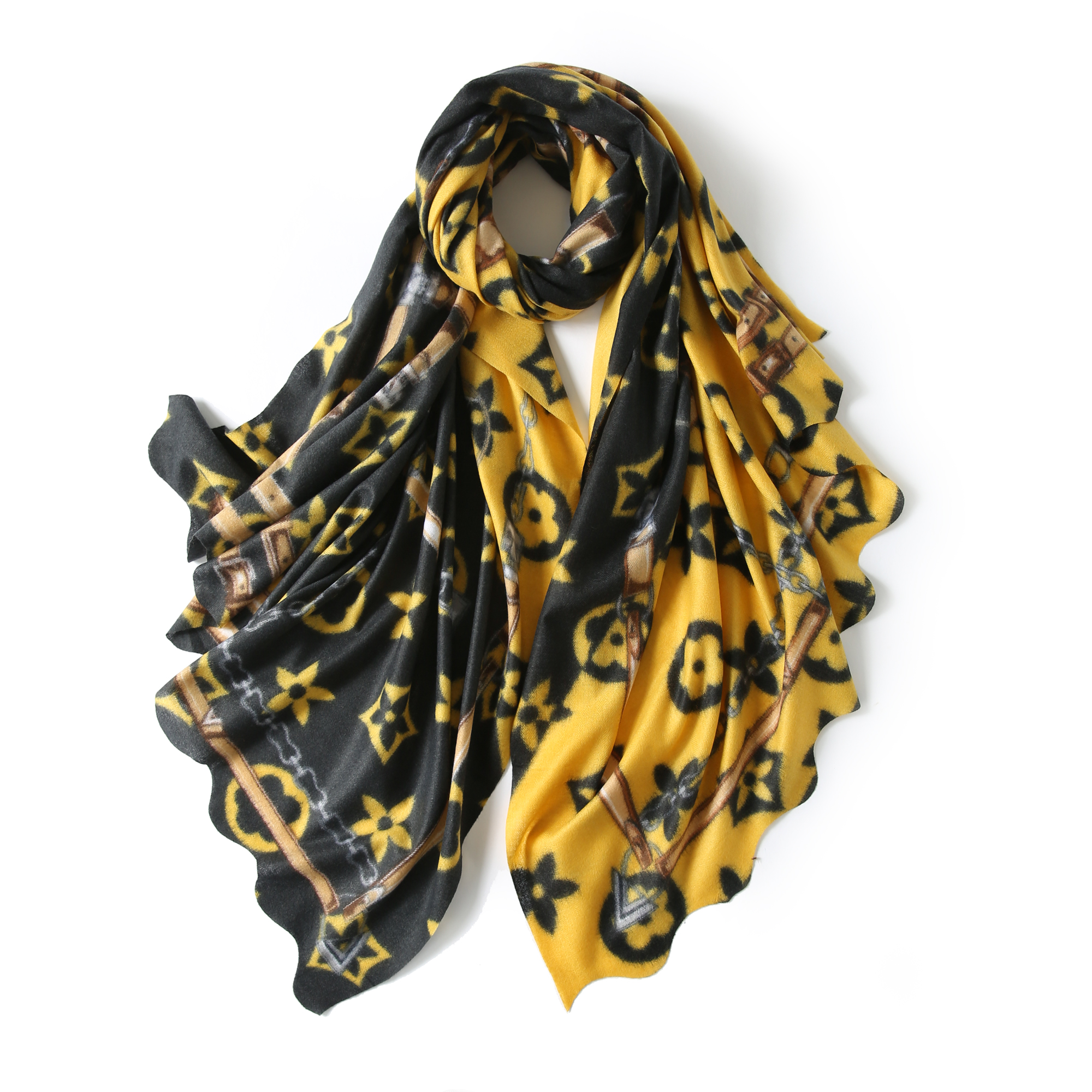 Luxury Flower Pattern Fashion Pashmina Polyester Scarf For Women Winter Shawl Thick And Warm