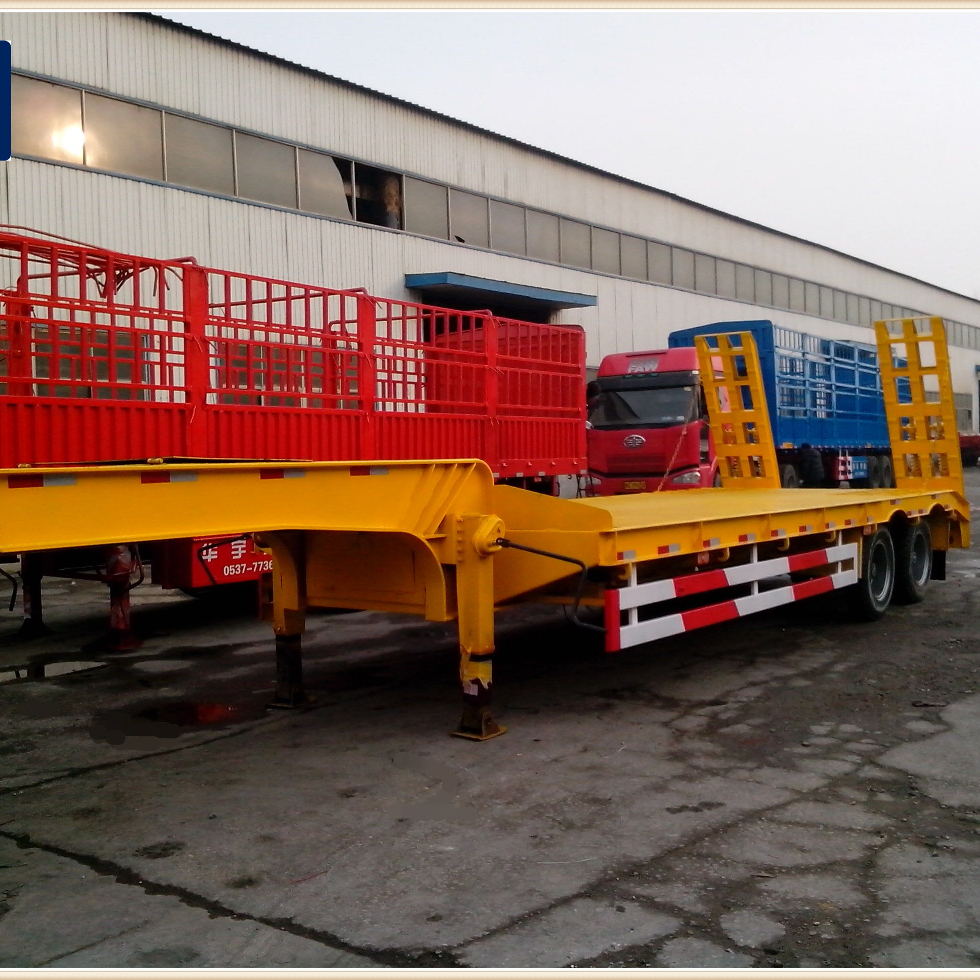 OYJD Flatbed Semitraile r3axle or more alxes payload 50-100ton use excatators bulldozer road roller Transport Low boy On sale