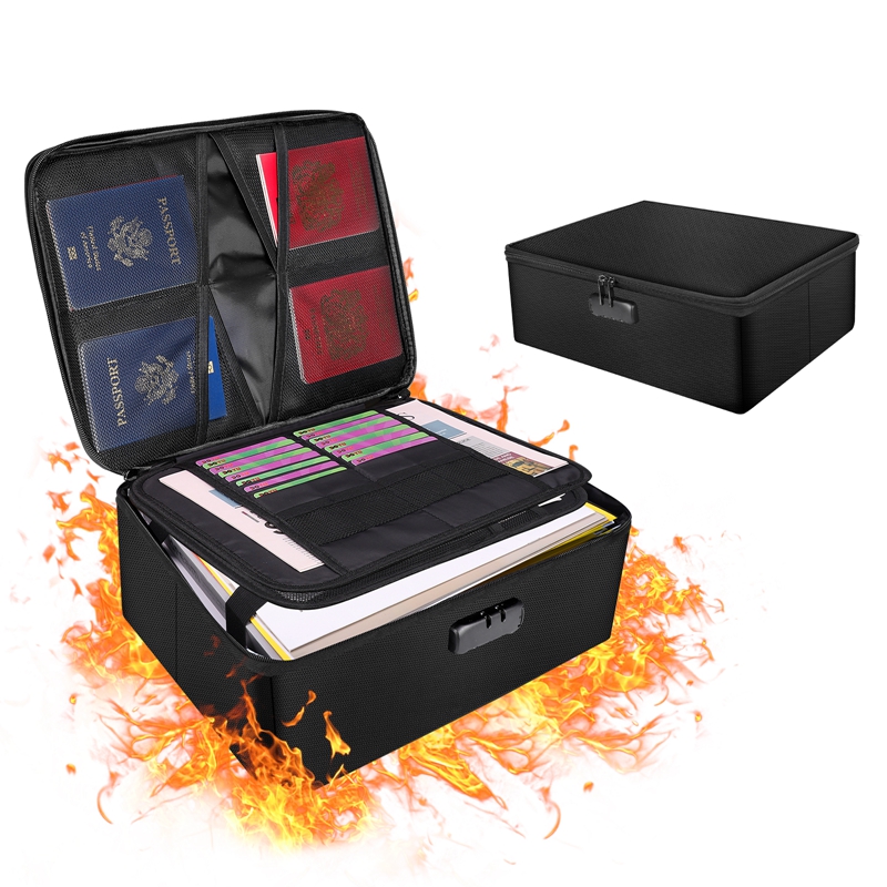 2021 Organizer Boxes Black Waterproof Fireproof Document Bag With Lock