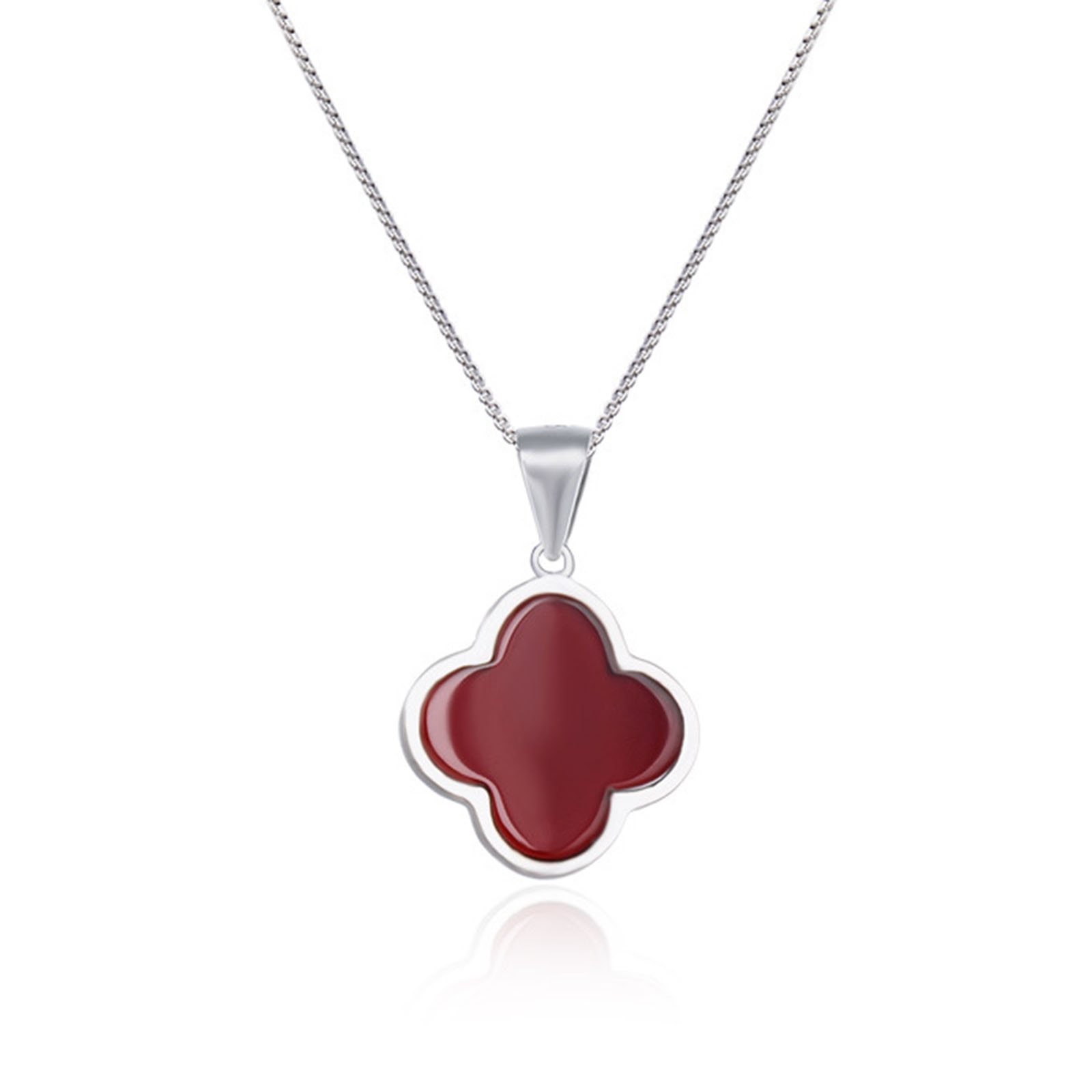 European Fashion Ladies Four Clover Design 925 Sterling Silver Enamel Pendant Necklace