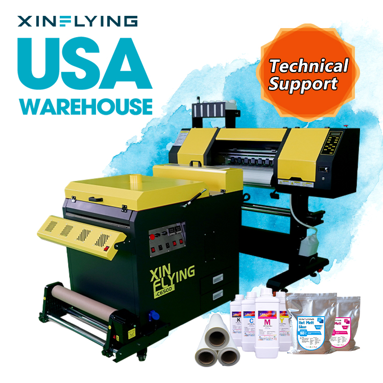 XinFlying A1 DTF Printer 60cm 24 Inch 2Pcs I3200 XP600 Printheads With Powder Shaker Roll To Roll Printer USA Warehouse