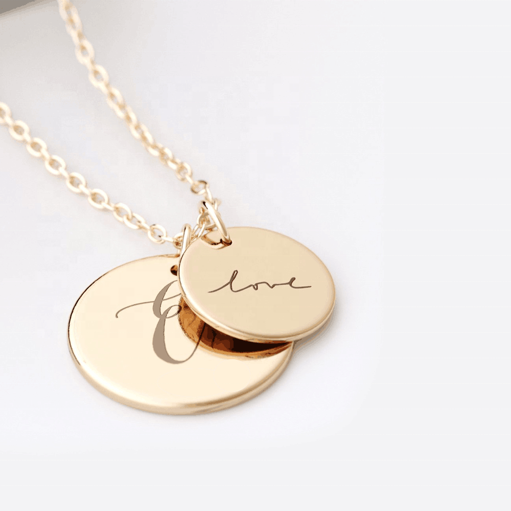 Нержавеющая сталь Bijoux золотой диск монета круглый кулон ожерелье Гравировка Логотип Пользовательский круг Пустые бирки ожерелье оптовая продажа