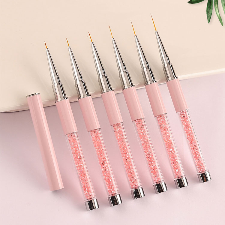 Aokitec private label pink metal lip digital striped adorn tools 5 pack liner nail art design brush sets