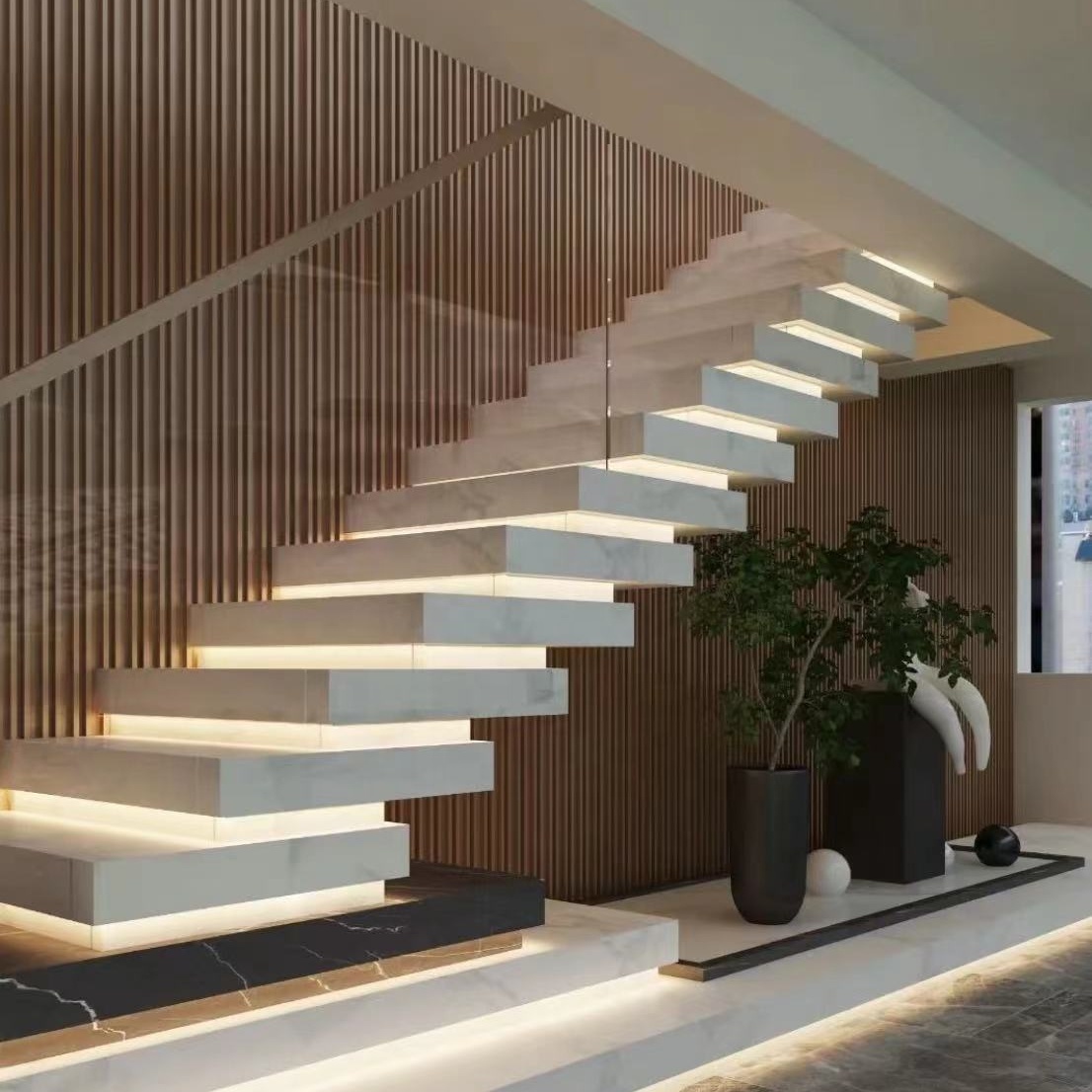 VIKO 2023 Modern Indoor Home Oak Box Suspended Staircase Floating Stairs