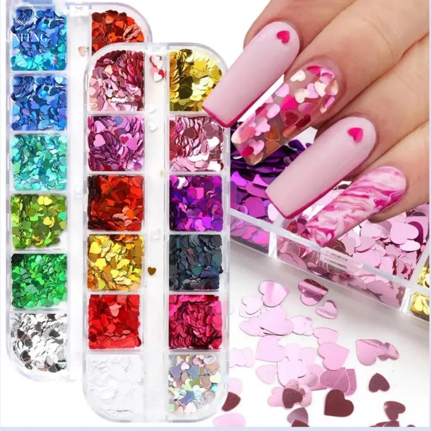 Mix Color sticker holographic love heart Nail Sequins letter Charms Glitter 3D Valentine's Flakes Art Charms