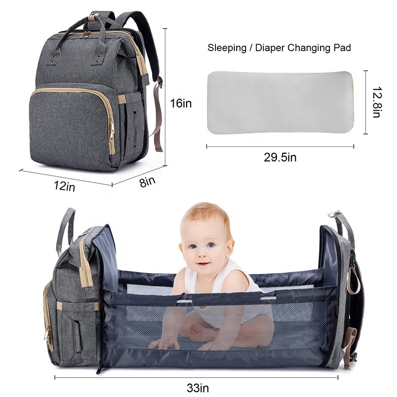 oem large travel usb backpack baby portable multifunctional vegan diaper bag with changing bed