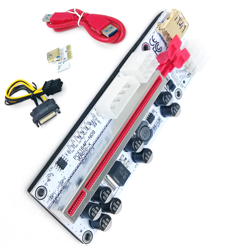 Ver 010-X riser PCIE x1 to x16 Riser USB3.0 Extrender card GPU Pcie Riser Card 6 LED N09 V010X for Graphics Card GPU