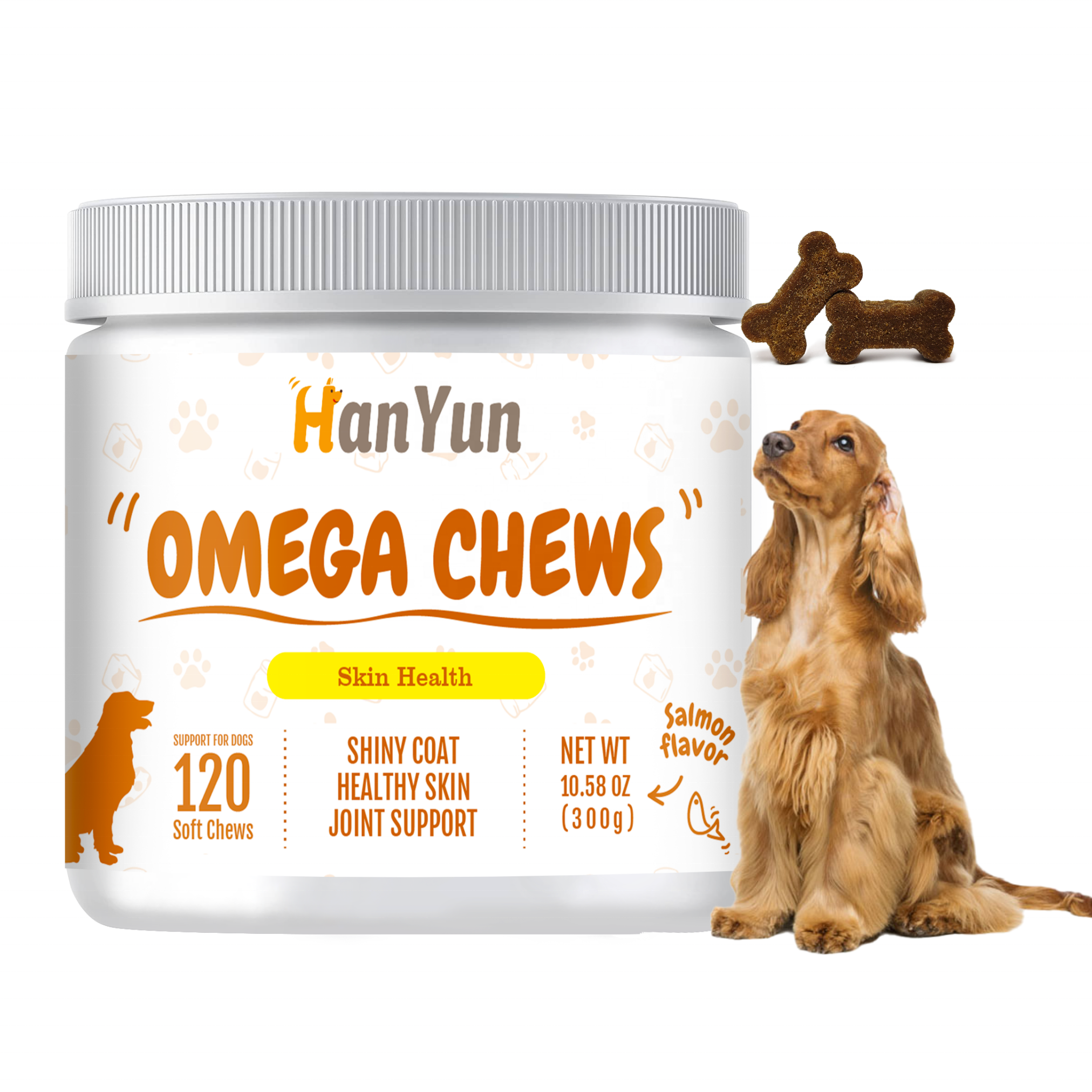 HANYUN Smooth Fur Healthy Skin Pure Wild Alaskan Salmon Oil for Dogs and Pets Omega 3 Salmon Oil for Pets Skin and Coat Health