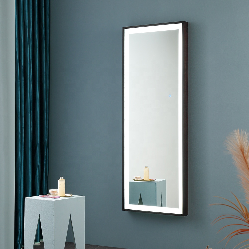 Contemporary Luxury Wall Wooden Framed Large Tall Rectangle Barber Beauty LED Salon Mirror
