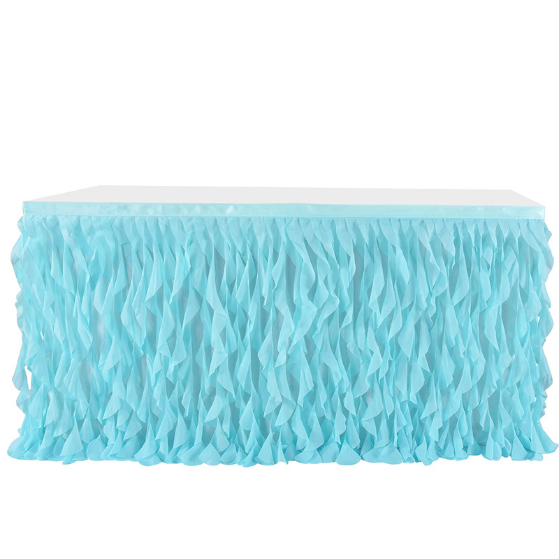 GC Rainbow Blue Tulle Table Skirt Round Curly Willow Table Cloth for Birthday Wedding Party Decoration tulle table skirt