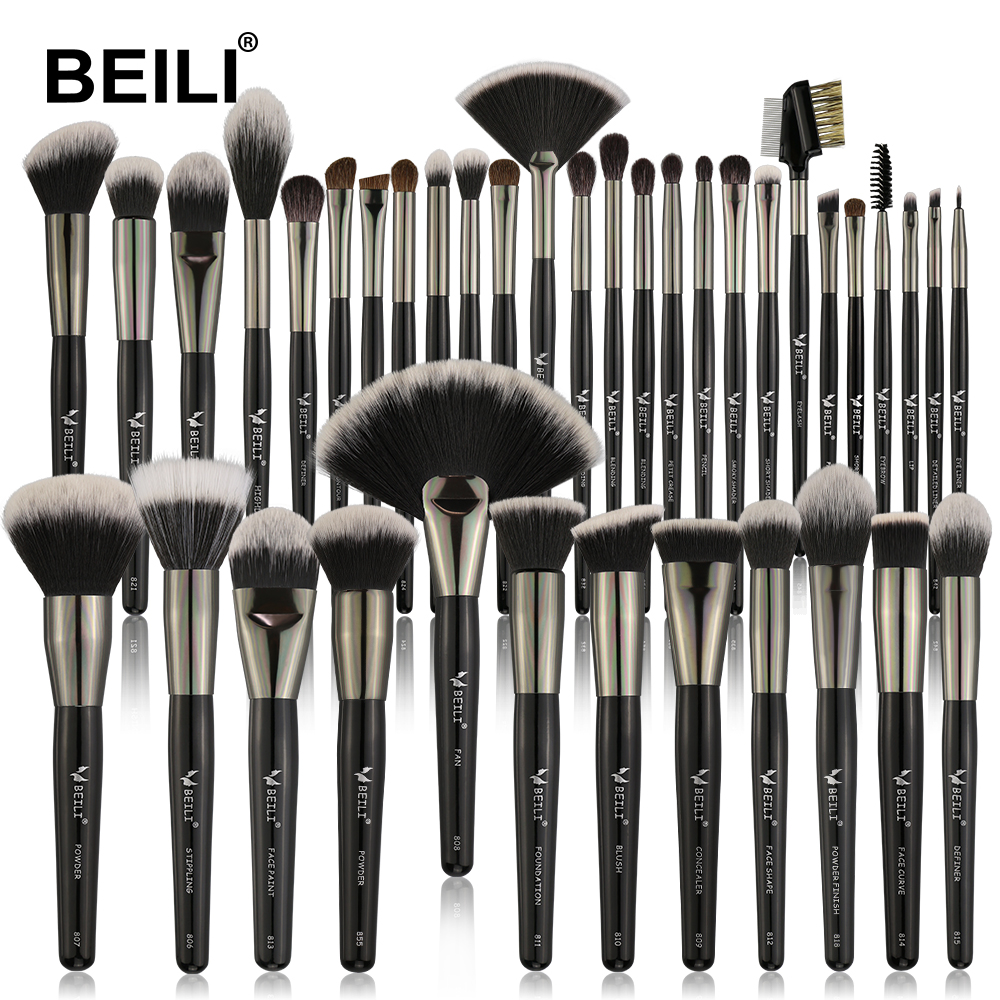 BEILI factory private label makeup brushes black wooden handle synthetic Nylon Hair personalised makeup brush set make up tools
