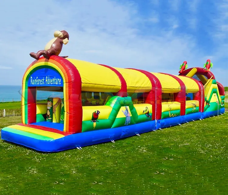 Kids party jumpers bounce house inflatable jumping castle with slide monkey obstacle course