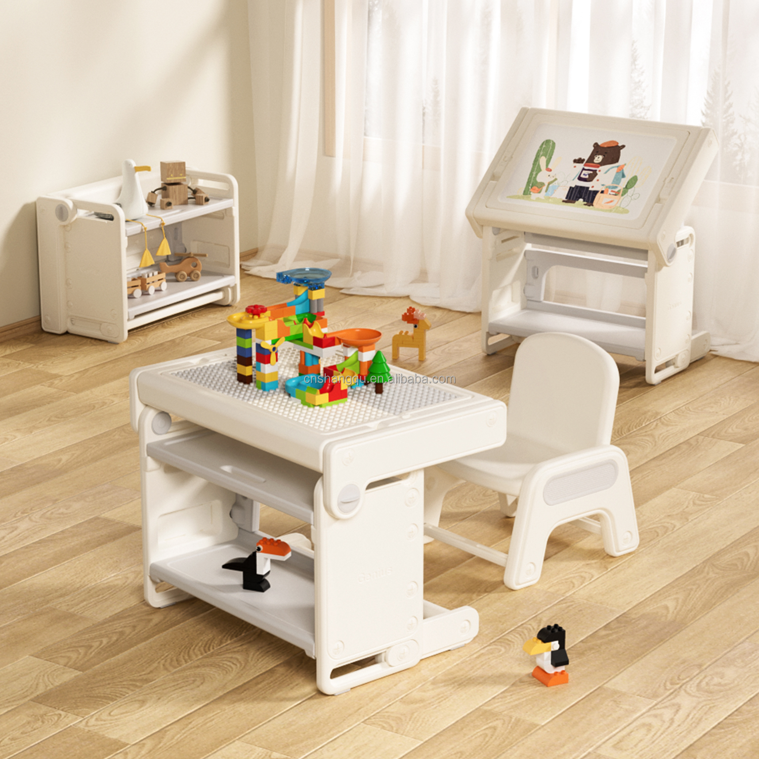kids multi activity plastic folding Drawing Board table Building Blocks Table and chair Set play reading table