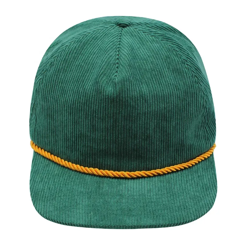 5 panel blank corduroy cap brim rope green corduroy snapback hat half mesh lining low profile snap back corduroy green hat
