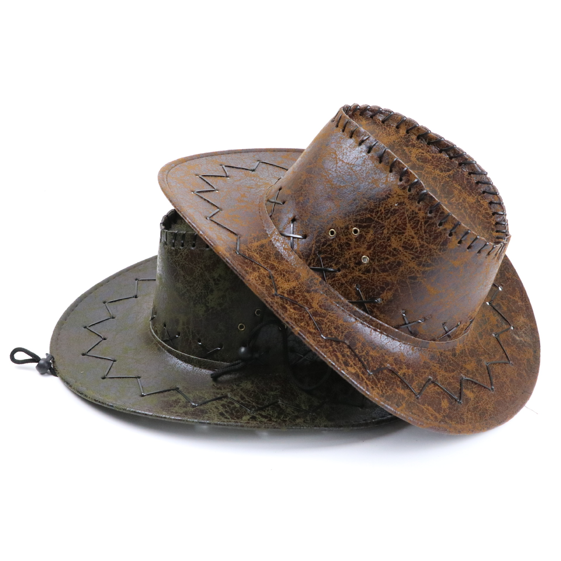 Men Riding Hat Cracked Cowboy Artificial Leather Solid Color Outdoor Shading Big Brim Cowboy Hat