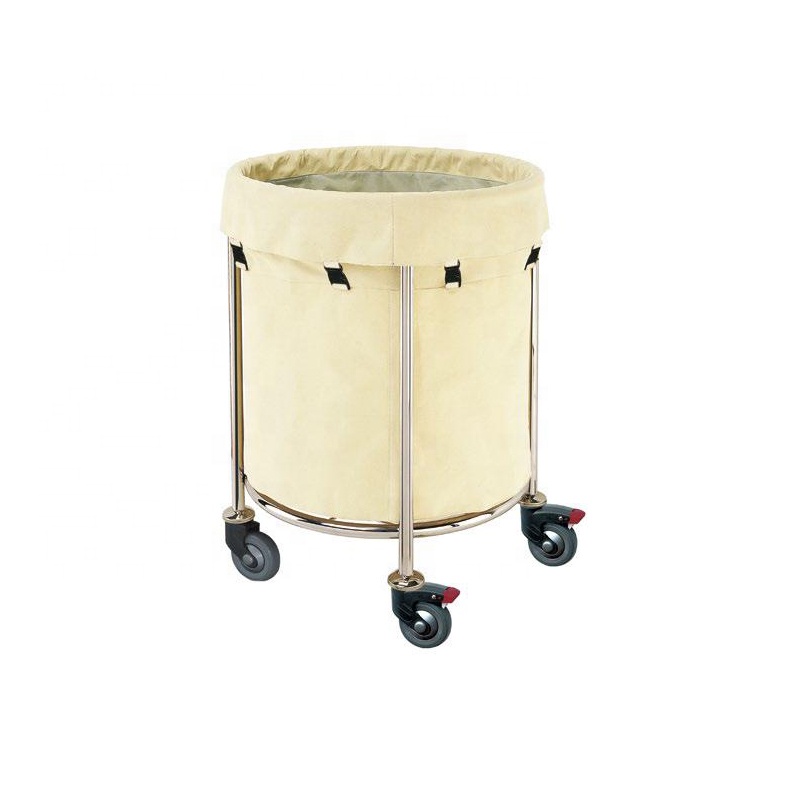 Large round beige cloth bag hotel cleaning linen cart trolley