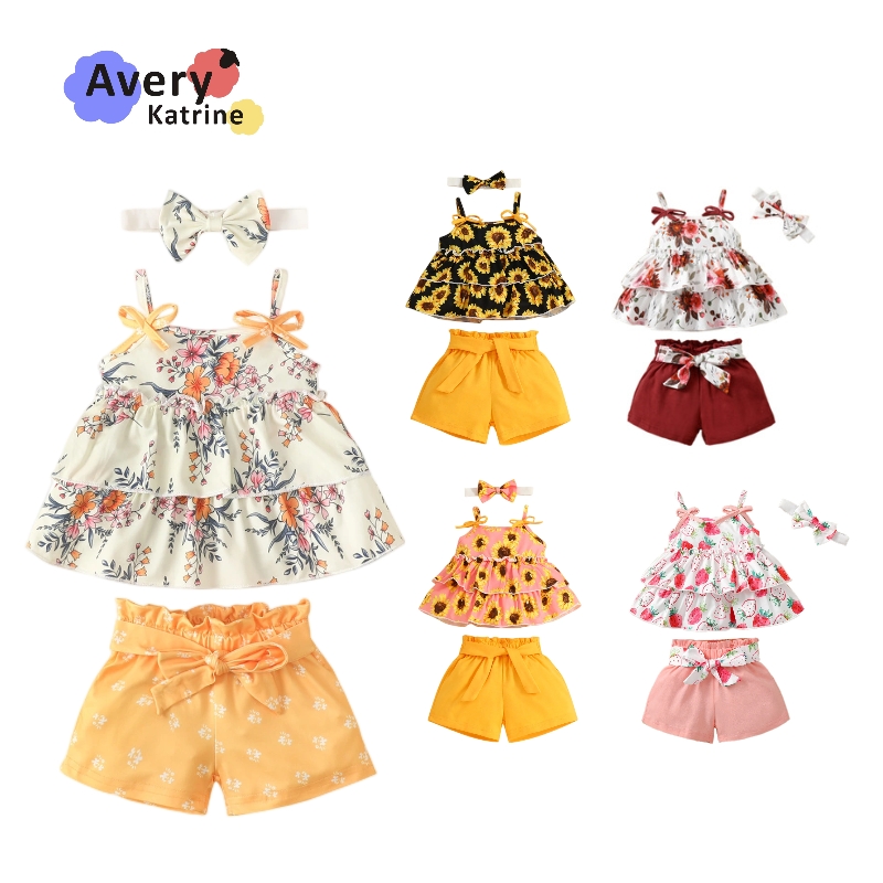 Sleeveless Strapless Flower Bow Top Dress Baby Little kids Toddle Girls  Fashion clothes Printing Skirt Shorts 2 Piece Set