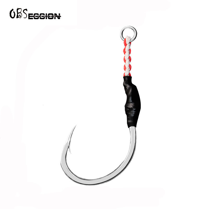 WCH49 2pcs/bag Fish hook manufacturers wholesale heavy-duty barbed fish hooks with high carbon steel solid loops of PE rope