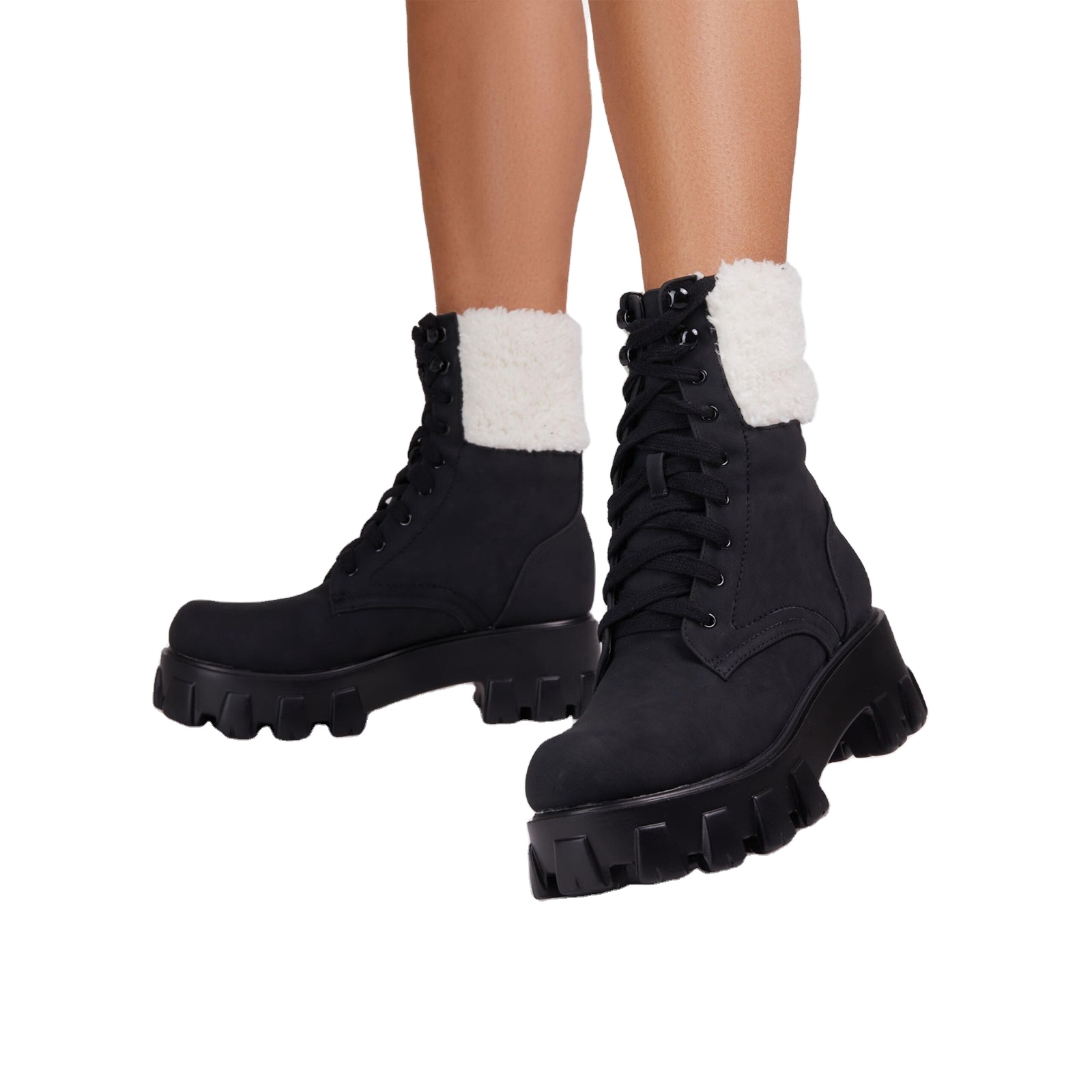 Women's thick heel snow boots 43 large size fleece lined Martin boots wholesale mid-length cotton boots new