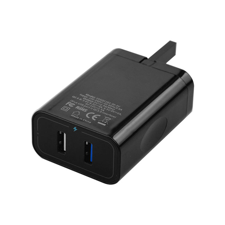 UK Hot Sell 2 Port QC 3.0 Wall Charger with convertible plug USB Mobile Phone charger