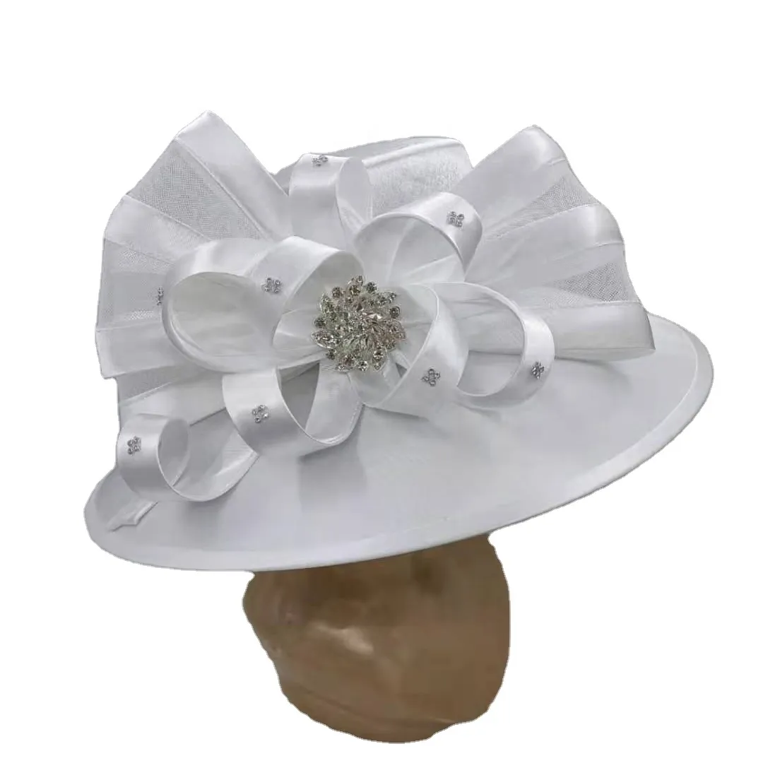 The  Voguish Hot Sale Quality Summer Wide Brim White Formal Party lady Church Hat Wholesale New Elegant Women For Mother 's Day