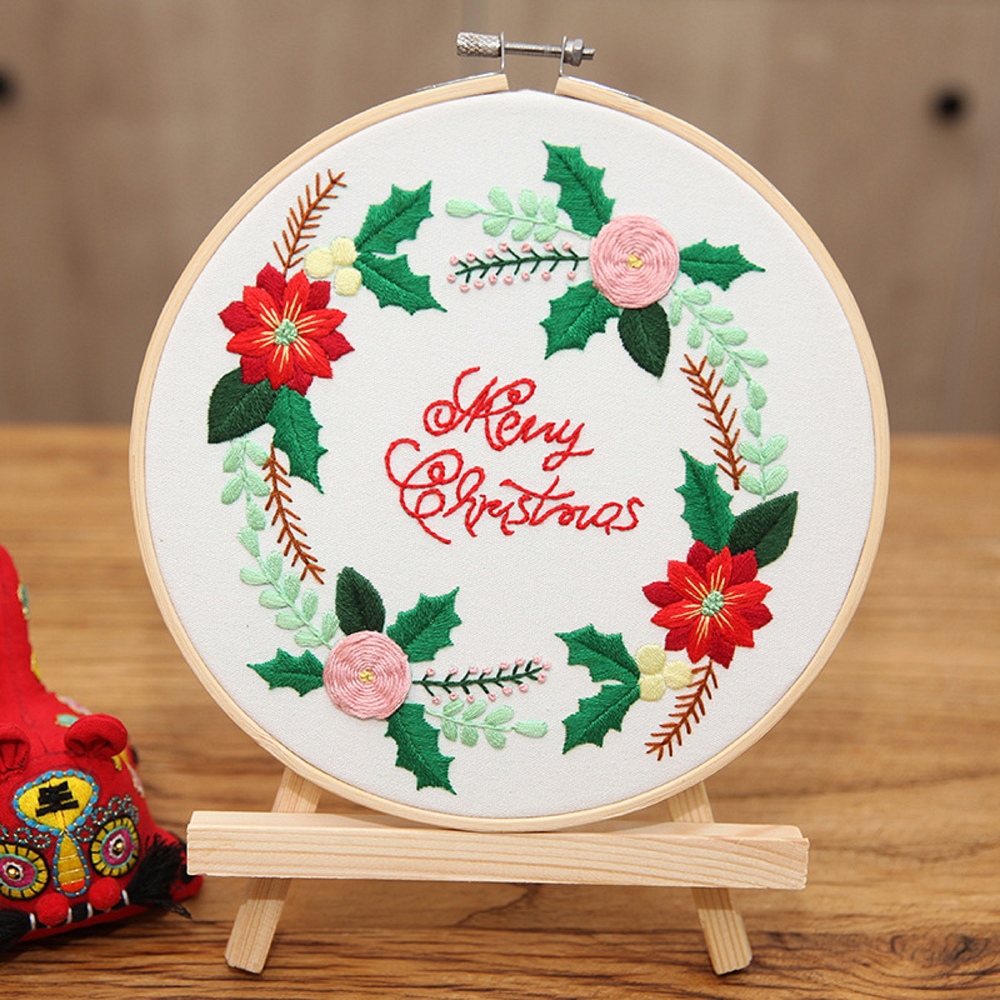 Christmas Embroidery Kits Gift with Hoop, Thread, Needlest, DIY Craft for Beginner, With English instruction