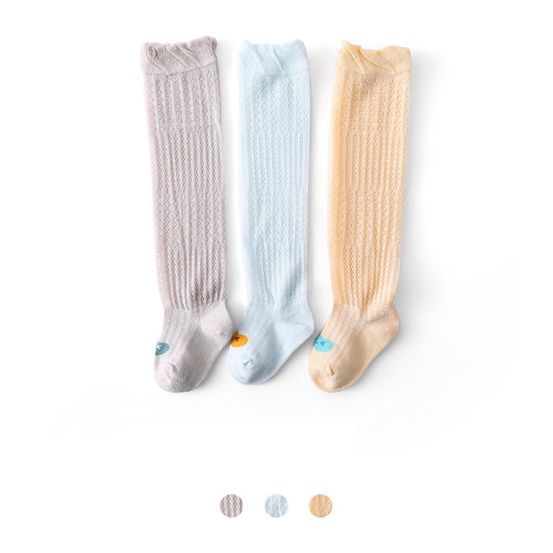 Solid Plain Design Kids Children Knee High Cotton Candy Color Tube Baby mesh Socks