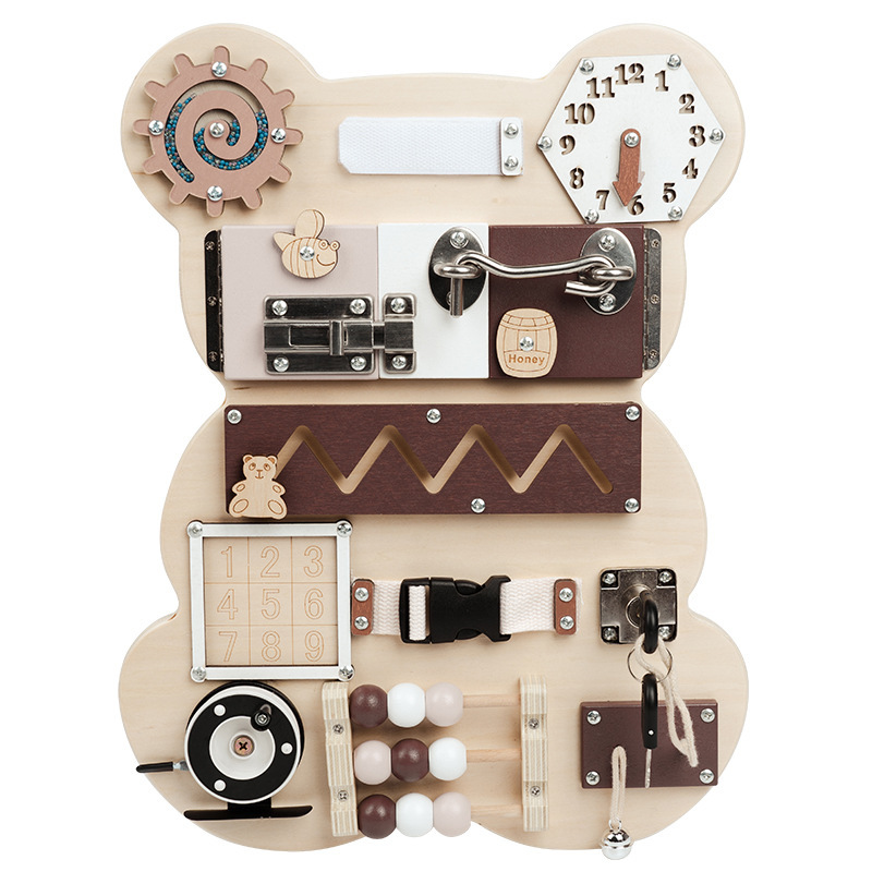 Montessori Toys Bear Design Wood Parts Felt Busy Board