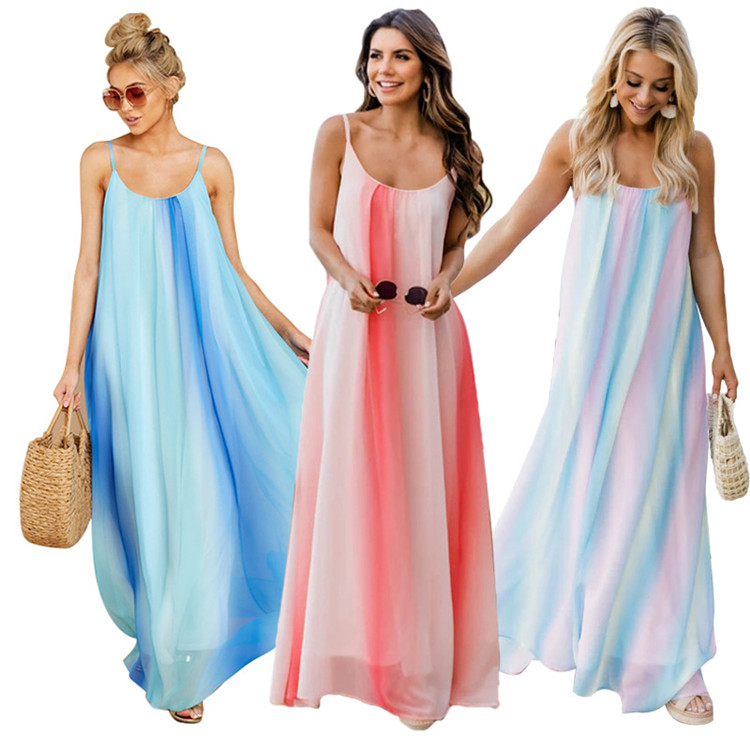 2021 new can be customized gradient chiffon sexy halter beach skirt pregnant women large size dress