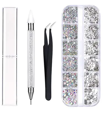 Colored Ab Diamonds And White Diamonds Acrylic Double-end Crayon Tweezers Manicure Set