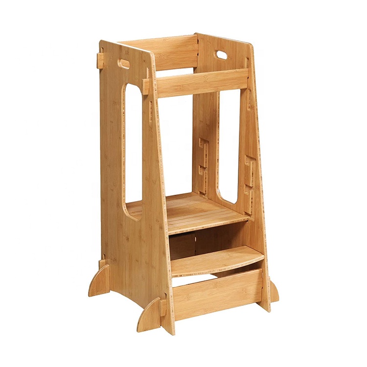 High quality bamboo adjustable platforms step stool children potty training seat